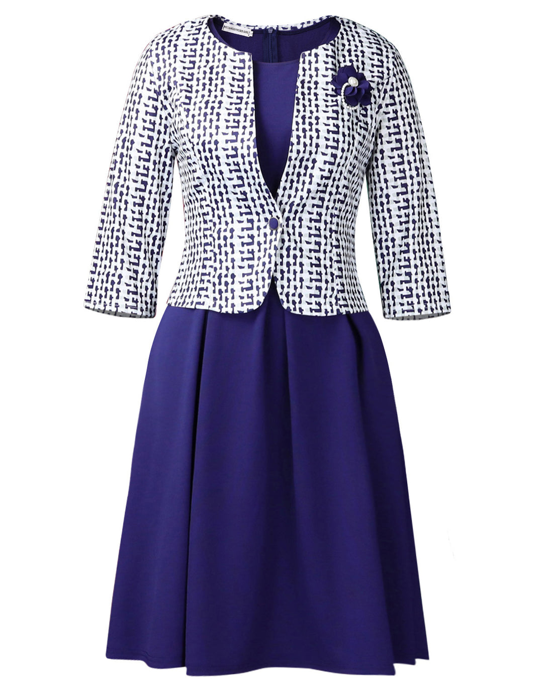 Houndstooth Blazer & Midi Dress 2 Piece Dress Set