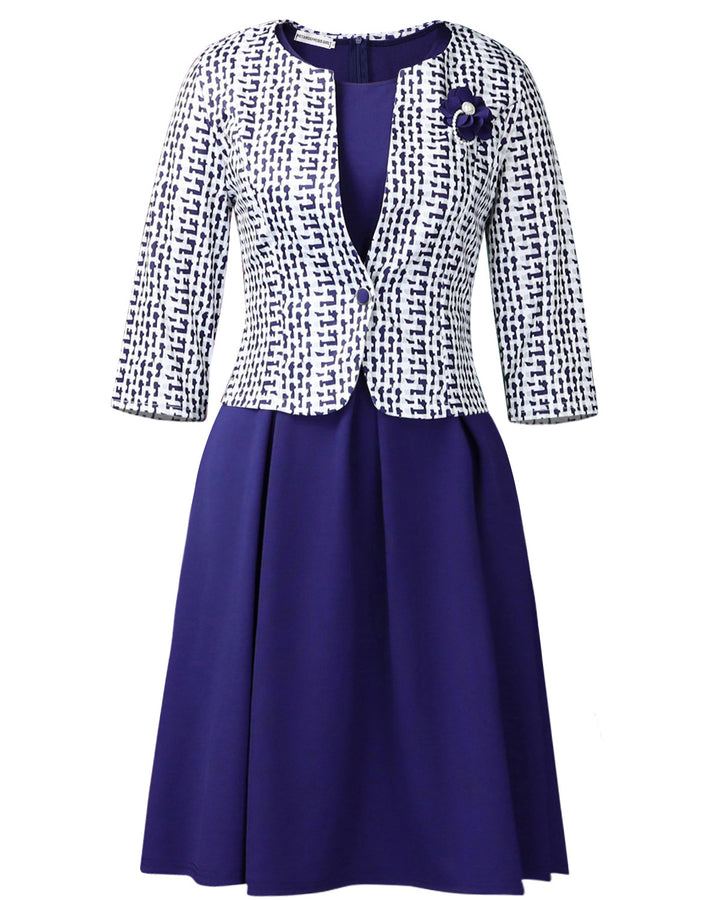 Houndstooth Blazer & Midi Dress 2 Piece Dress Set