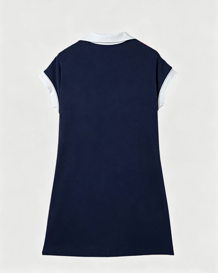 Color Block Zipper Stand Collar Polo Mini Dress