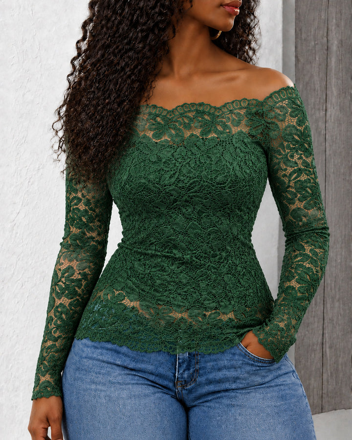 Women's Off The Shoulder Lace Long Sleeve Top