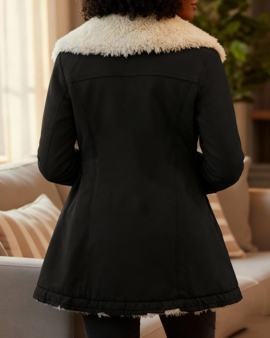 Solid color Plush Lapel Winter Mid-Length Coat