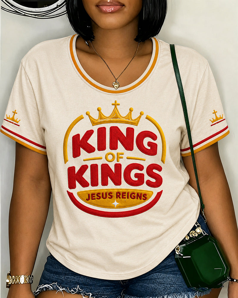 Women's Funny Christian Jesus Print Crew Neck Short Sleeve Tshirt