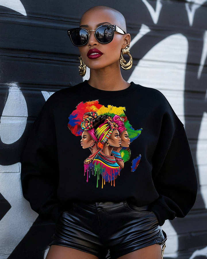 African American Print Crewneck Long Sleeve Sweatshirt