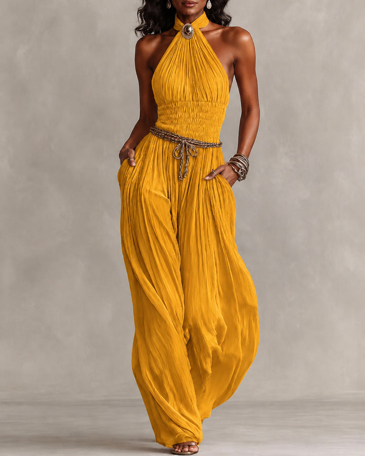 Bohemian Halter Neck Wide-Leg Jumpsuit