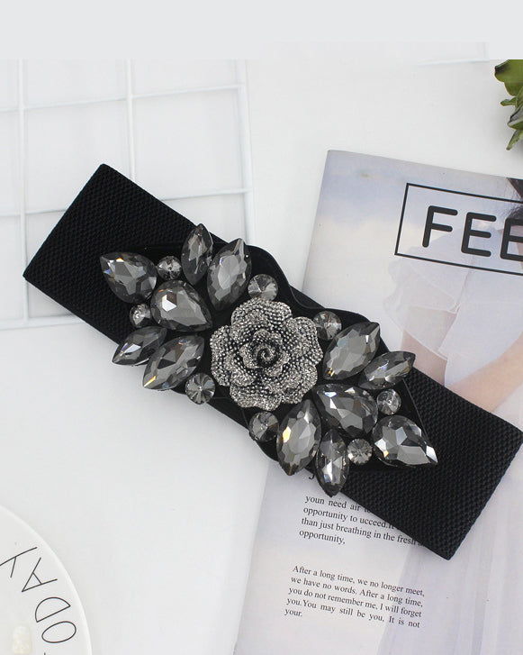 Rose Rhinestone-encrusted Elastic Waistband