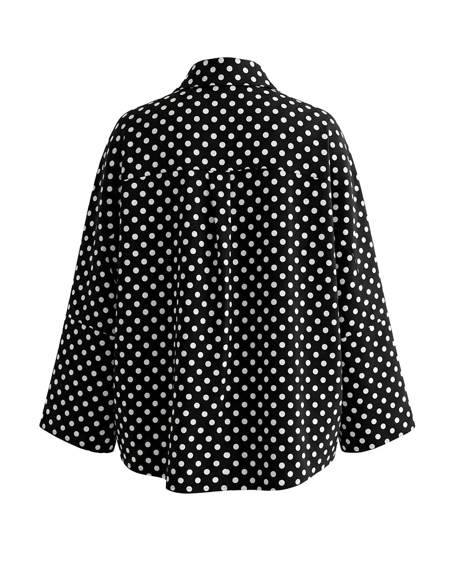 Urban Classic Polka Dot Print Loose Long Sleeves Lapel Blouses&Shirts Tops