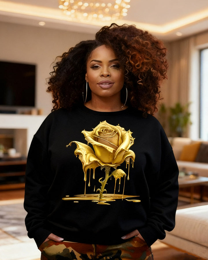 Floral Rose Print Crewneck Long Sleeve Sweatshirt