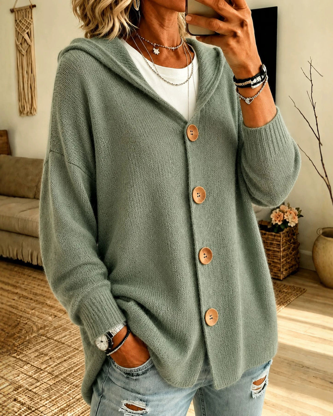 Long-sleeved Knitted Hooded Cardigan Hoodie