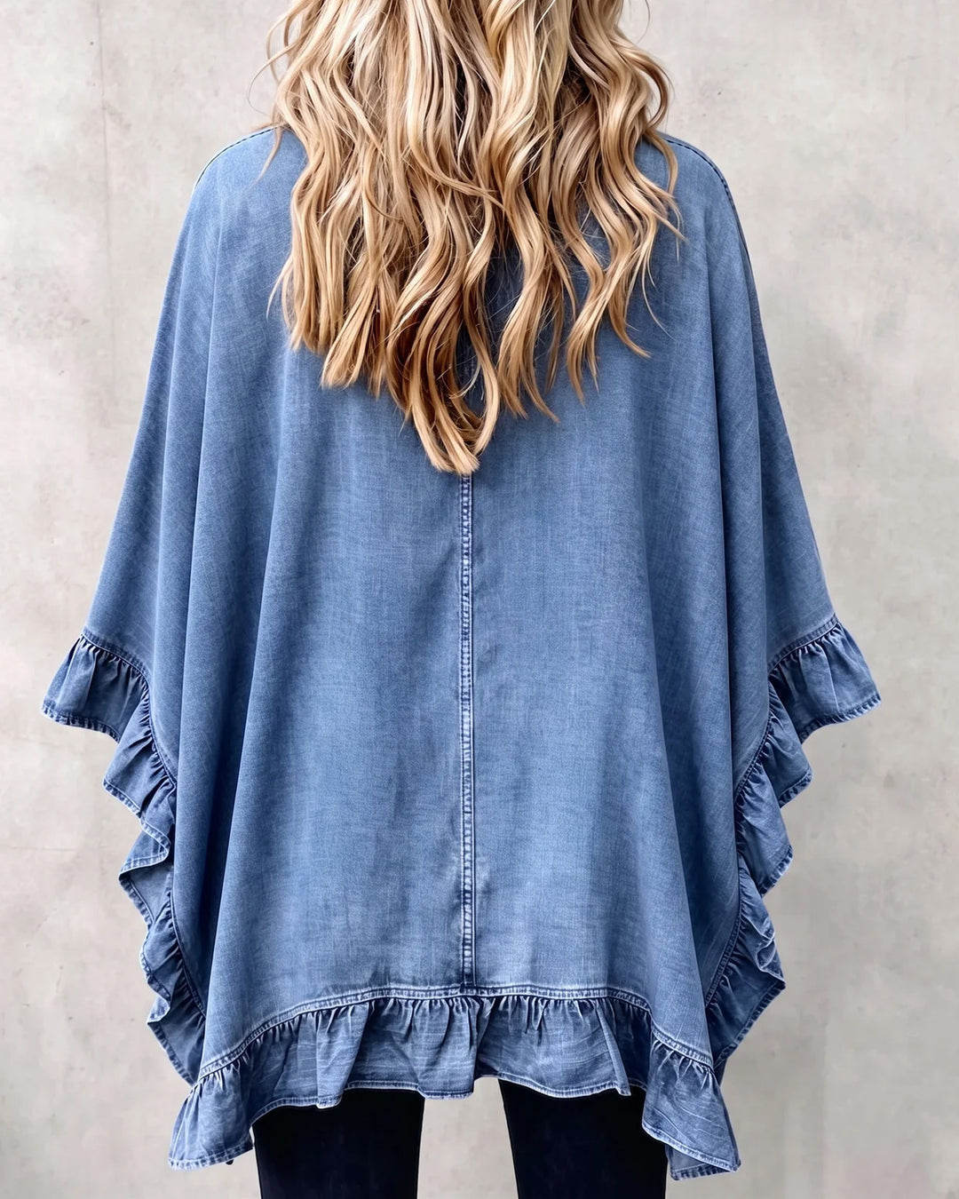 Chic Boho Denim Ruffle Trim Cardigan