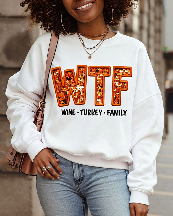 Thanksgiving Sequin Crewneck Long Sleeve Sweatshirt