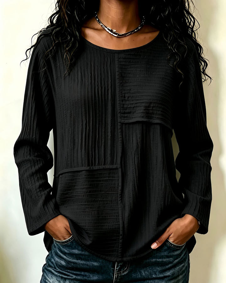 Round Neck Irregular Patchwork Long-sleeved Top