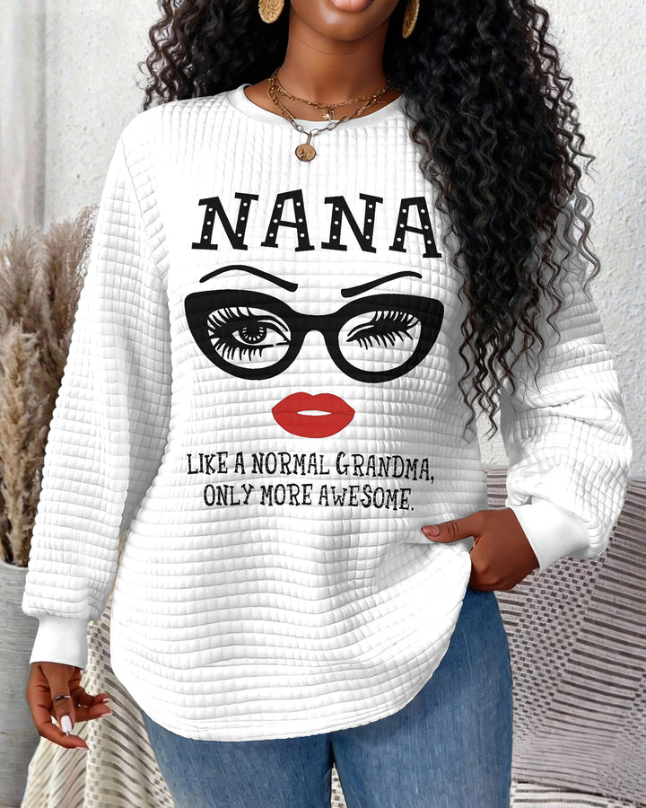 Chic 'Nana' Letter Print Waffle Crewneck Long Sleeve Sweatshirt