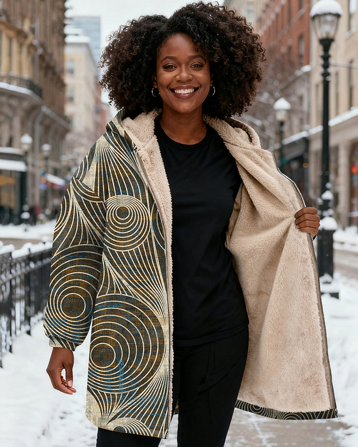 Wavy Texture Stripes Long Sleeve Zip Wool Long Coat