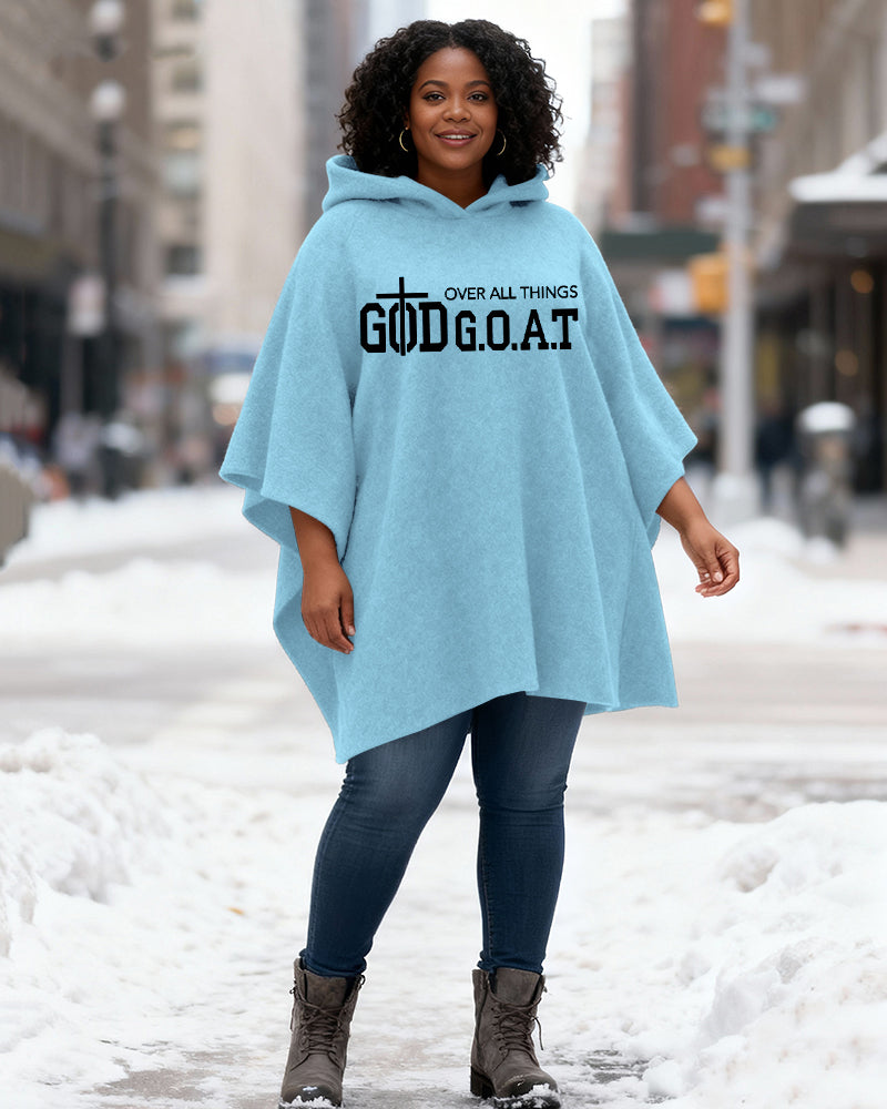 GOAT God Over All Things Print Fleece Hooded Loose Cape