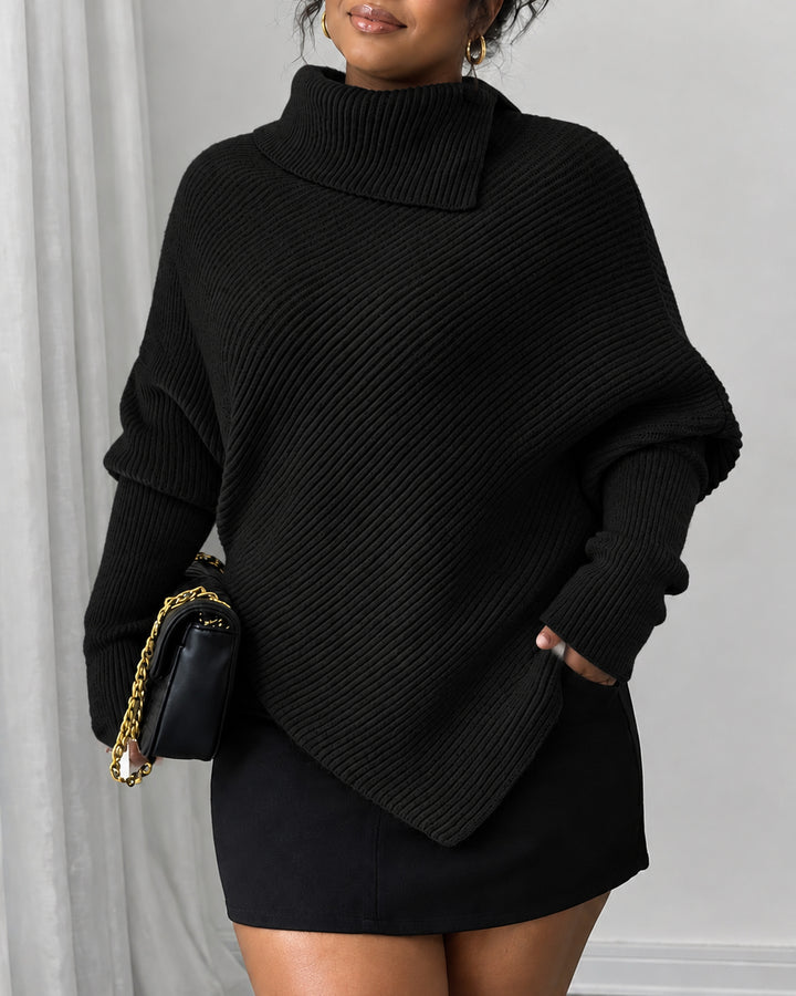 Women Asymmetric Hem Turtleneck Sweater