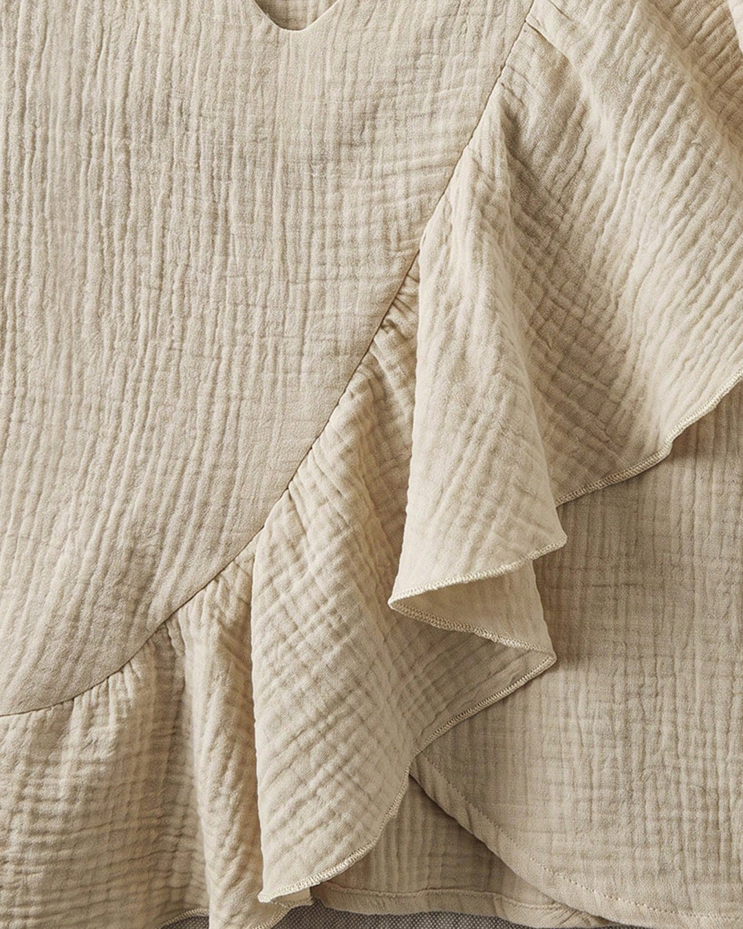 Cotton Linen V-neck Ruffled Loose Mid-length Sleeve Shirt