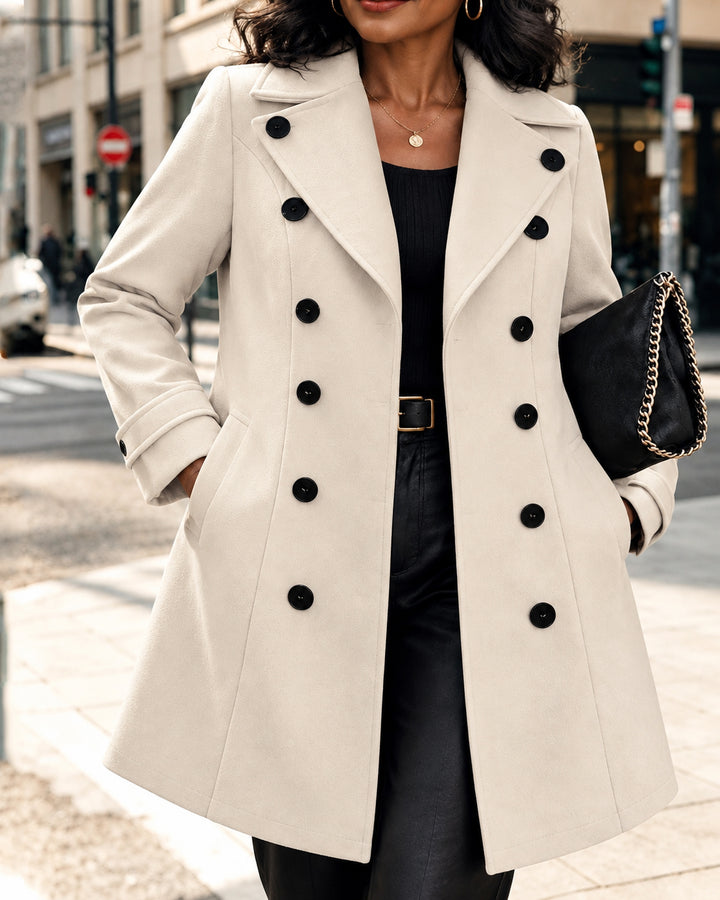 Women's Double Breasted Lapel Collar Mid Length Coat