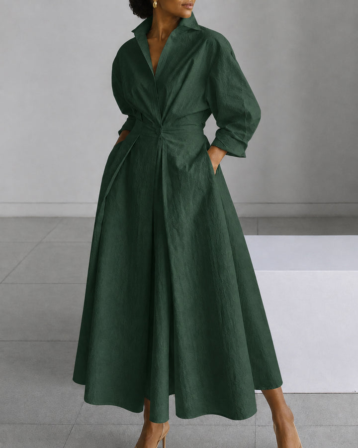 Women's Modest  Long Sleeve Pocket-Equipped Midi Dress