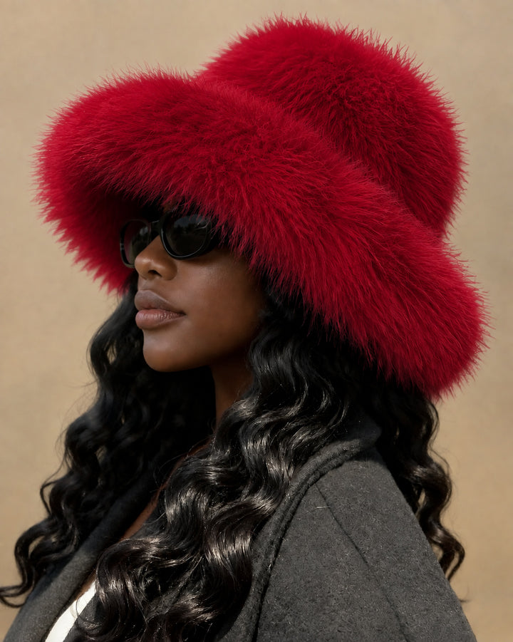 Women's Fluffy Wide Brim Plush Fisherman Cap