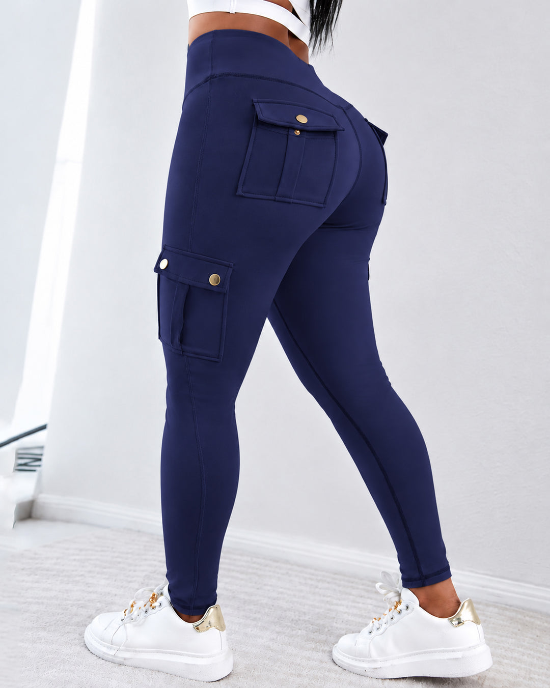 Women's High Waist Cargo Leggings, Butt Lifting Stretch Workout Pants with Multi Pockets