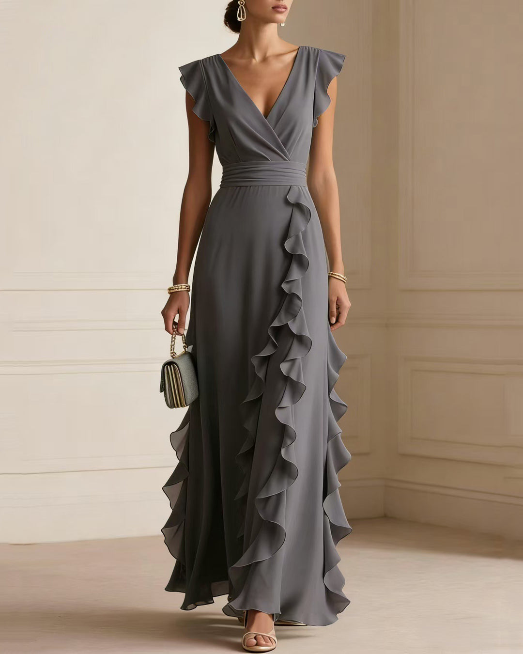 Elegant Ruffle Wrap Maxi Dress
