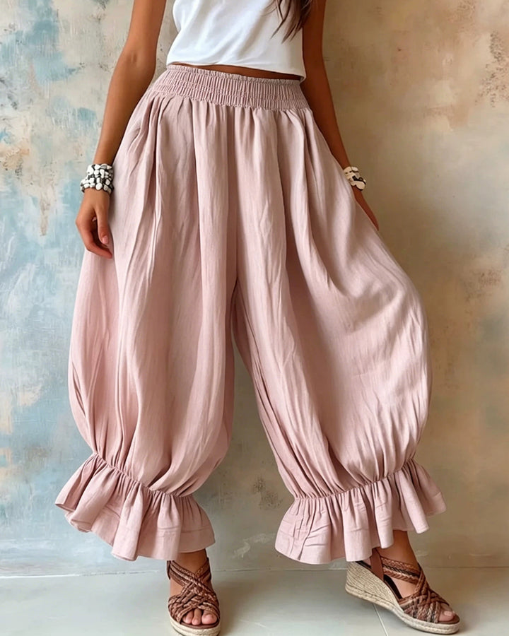 High Waist Loose Linen Blend Cropped Wide Leg Trousers