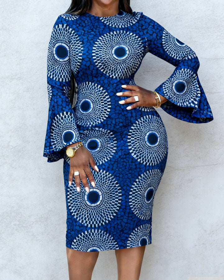 Classic Ankara Polka Dot Print Flared Sleeves Mini Dresses