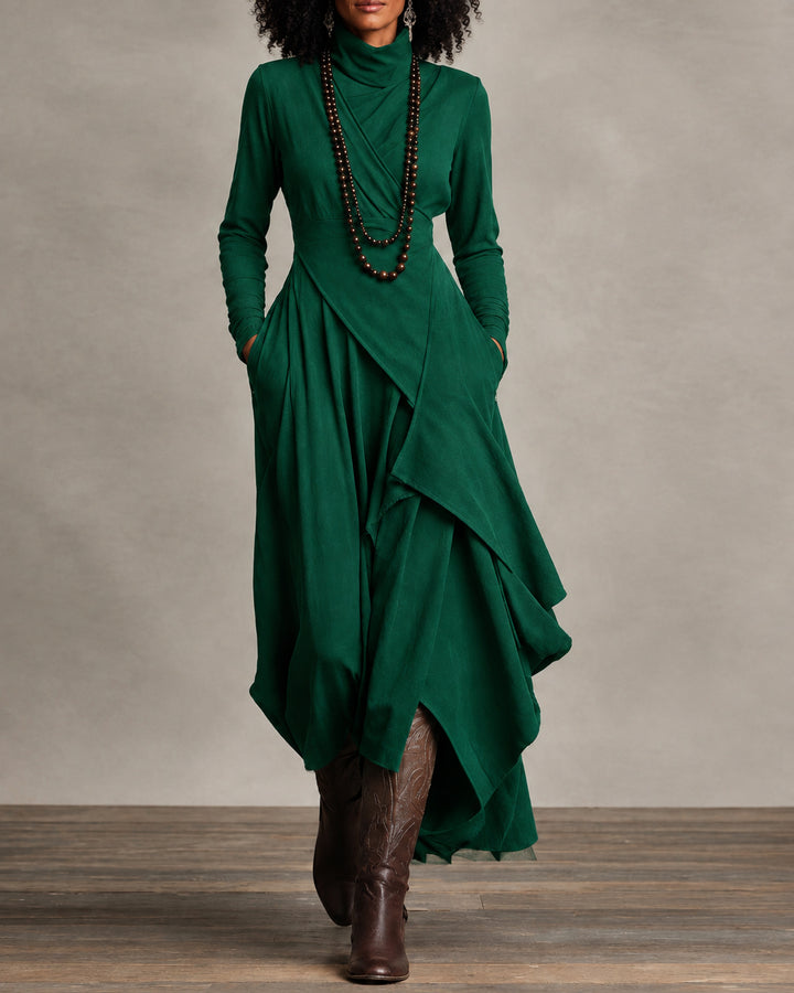 Women Turtleneck Long Sleeve Midi Dress