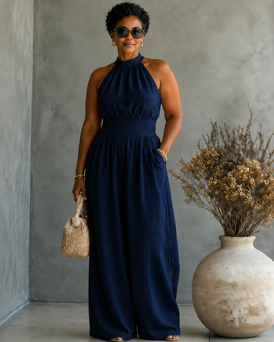 Sleeveless Halter Neck Loose Wide-leg Jumpsuit