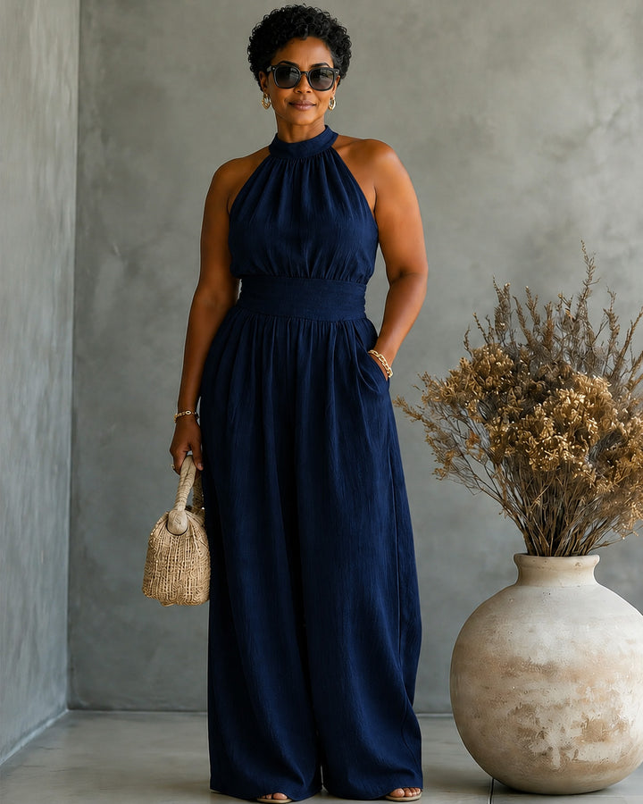 Sleeveless Halter Neck Loose Wide-leg Jumpsuit