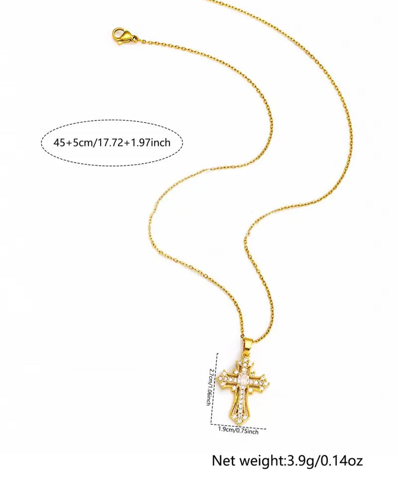 Rhinestone Cross Pendant Necklace For Women For Gift