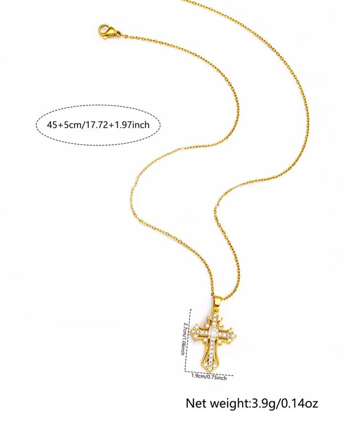 Rhinestone Cross Pendant Necklace For Women For Gift