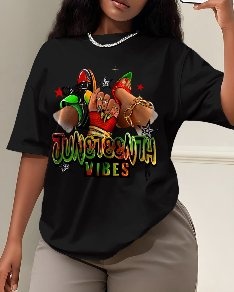100% Cotton Steppin' Into Juneteenth Free-ish Juneteenth Crew Neck Short Sleeve Tshirt