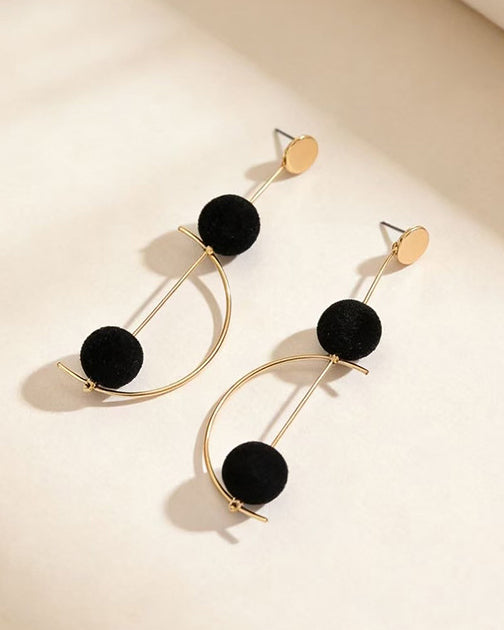 1 Pair Retro Minimalist Versatile Creative Long Geometric Half-Circle Rotatable Earrings With Black Ball Pendant