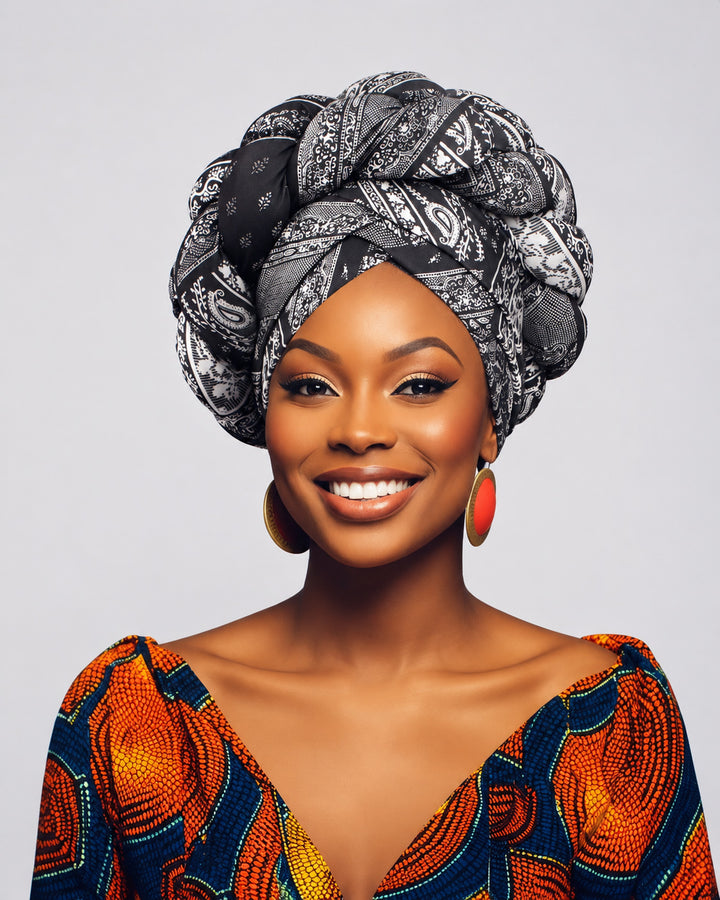 Fun Print Sponge Pigtail Turban Hat Headscarf Hat
