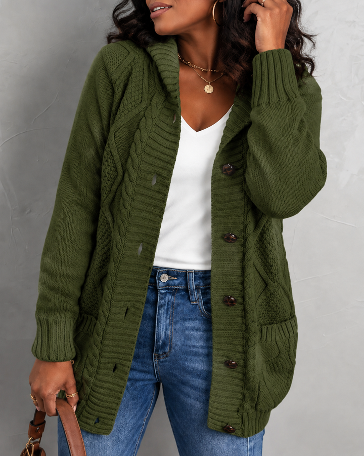 Women's Hooded Cable Knit Cardigan
