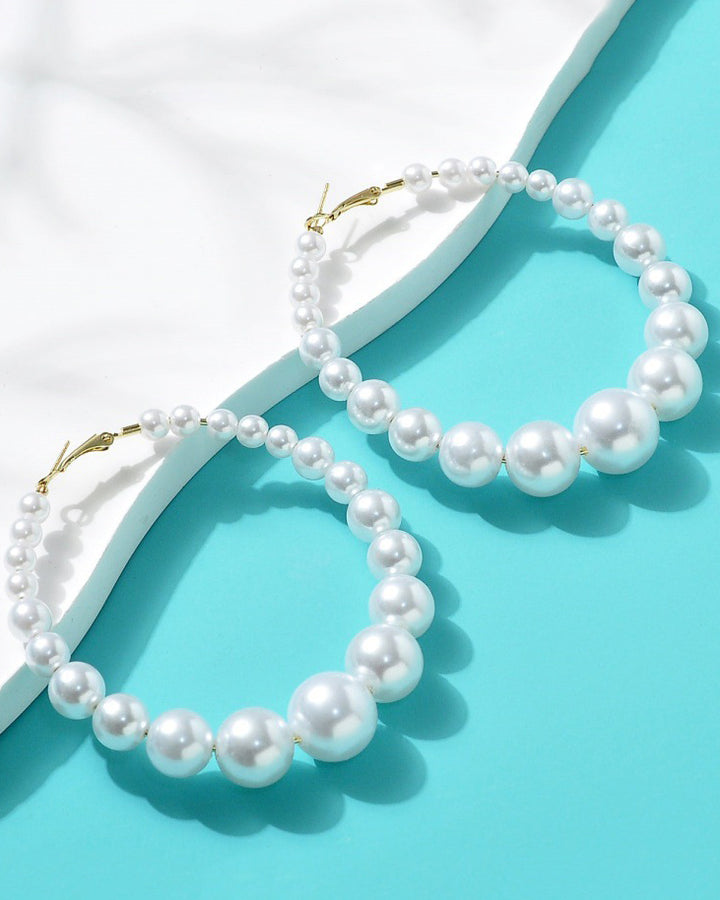 Elegant Large Pearl Hoop Earrings