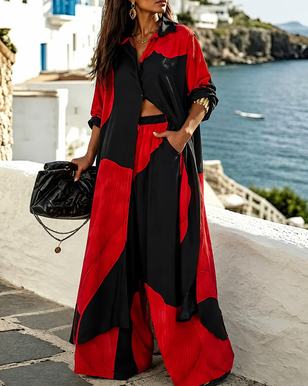 Casual Loose-fitting Shirt and Wide-leg Trousers Two-piece Set