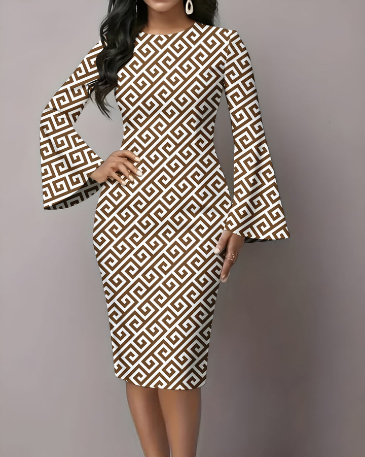 Geometric Curves Flared Sleeves Mini Dresses
