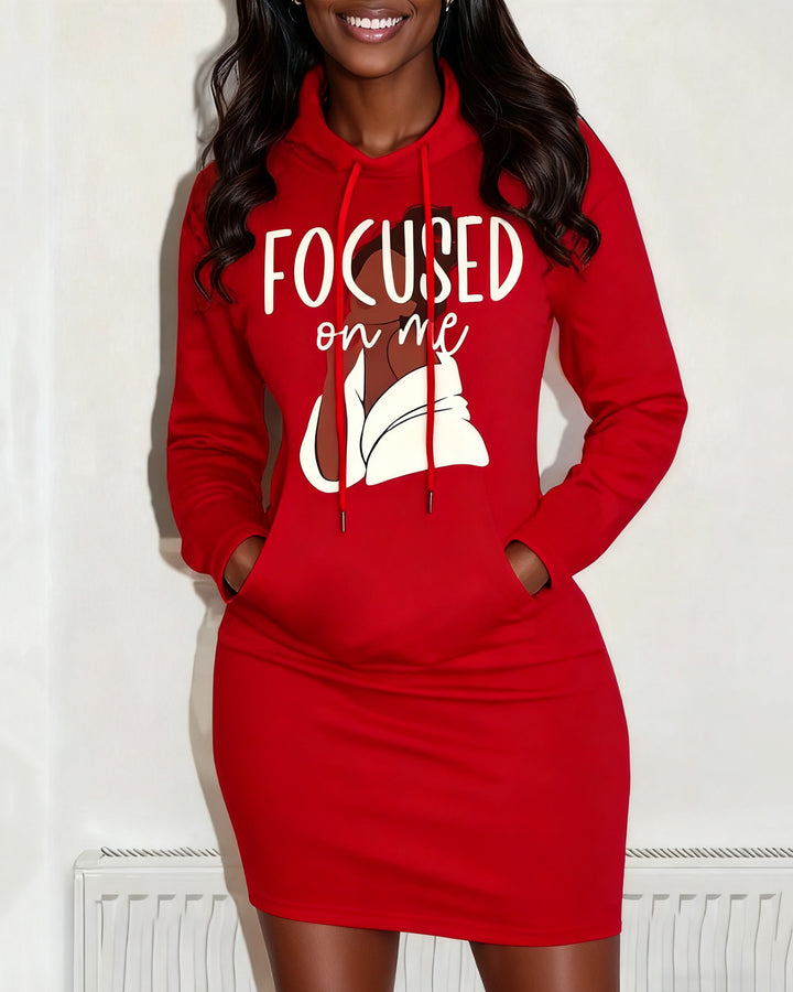 Focused On Me Pocket Drawstring Long Sleeve Hoodie Dress