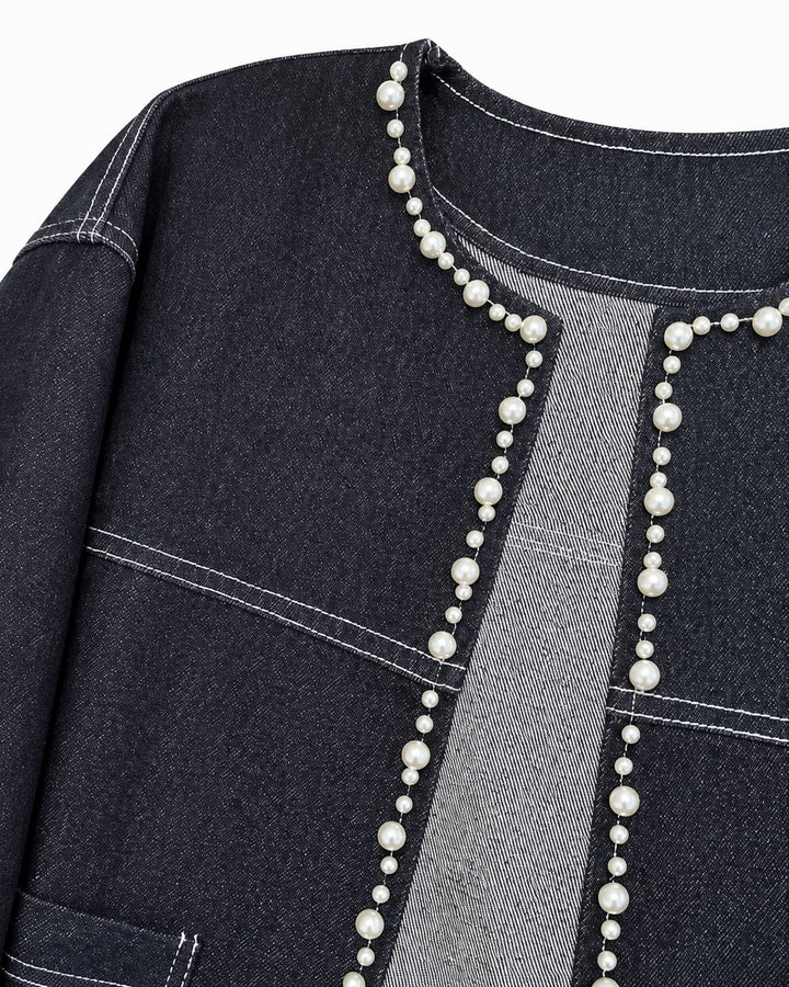 Women's Pearl-embellished Denim Jacket