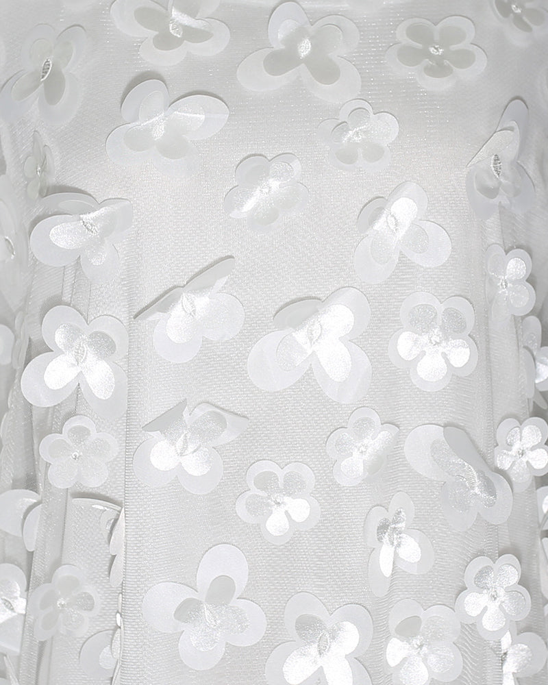 3D Floral Applique Sheer Mesh Batwing Sleeve Loose Oversized Formal Party Gow