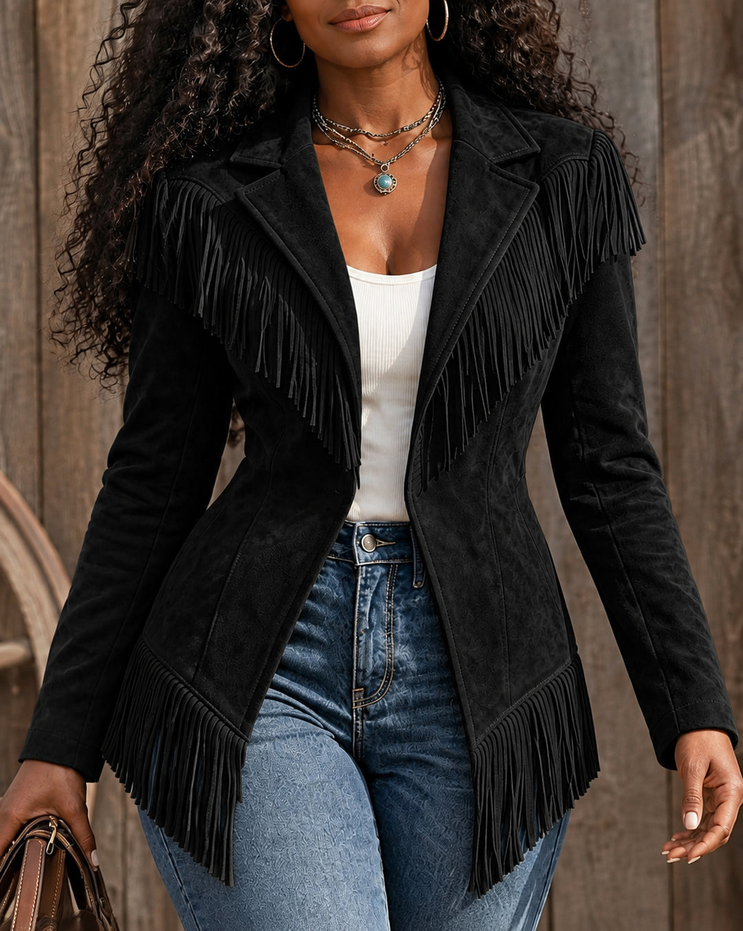 Women's Western Faux Suede Fringe Jacket