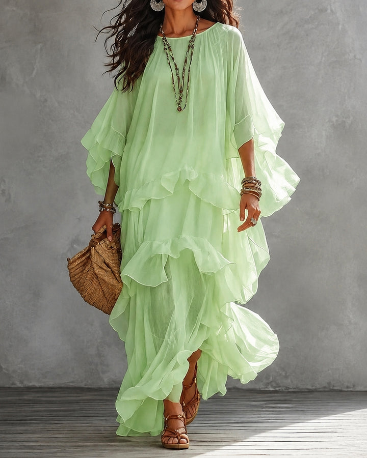 Boho Ruffle Tiered Chiffon Maxi Dress