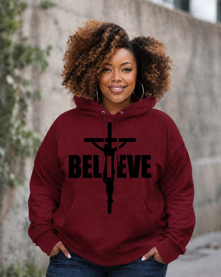 Women's Believe Christmas Jesus Prints Long Sleeve Hoodie