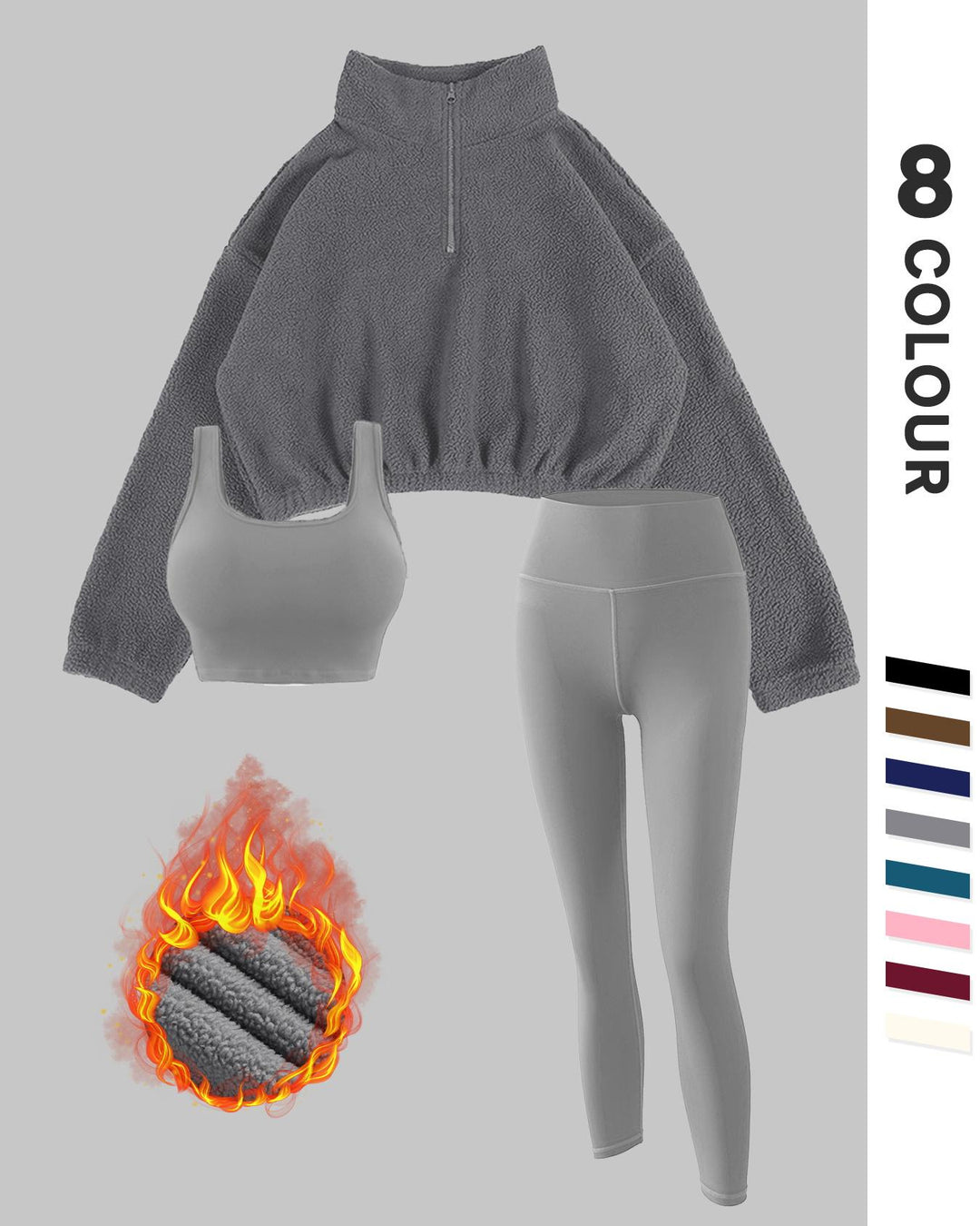 Women's Fleece-Lined Tracksuit Set, Cozy 3-Piece Outfits For Gym,Athleisure Wear Set