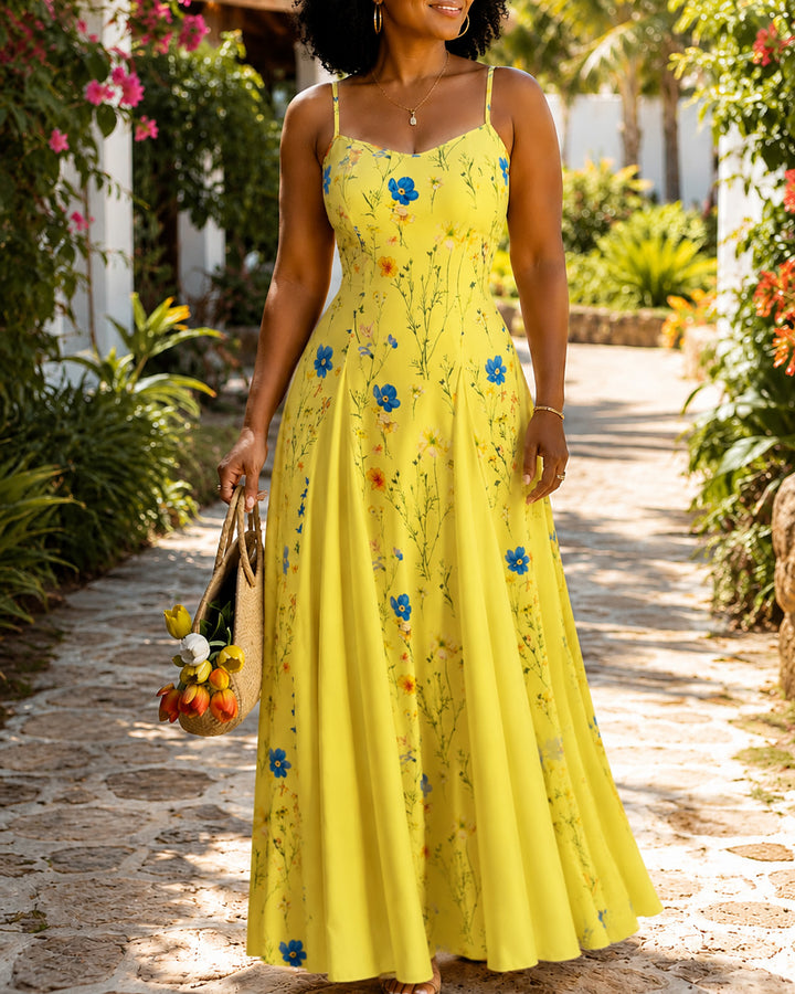 Women's Floral Print Casual Holiday Style Sleeveless Dress