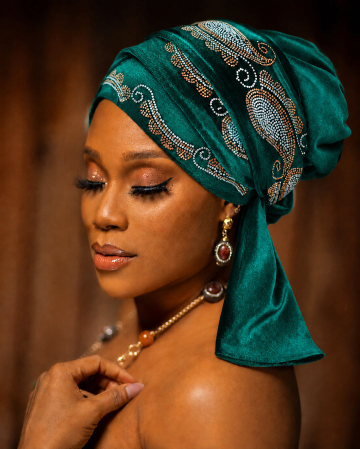 Rhinestone Velvet Cross Front Turban Hat