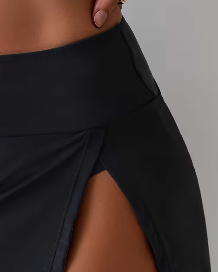 Split Hem Skort, Fake Two-Piece Swim Bottom