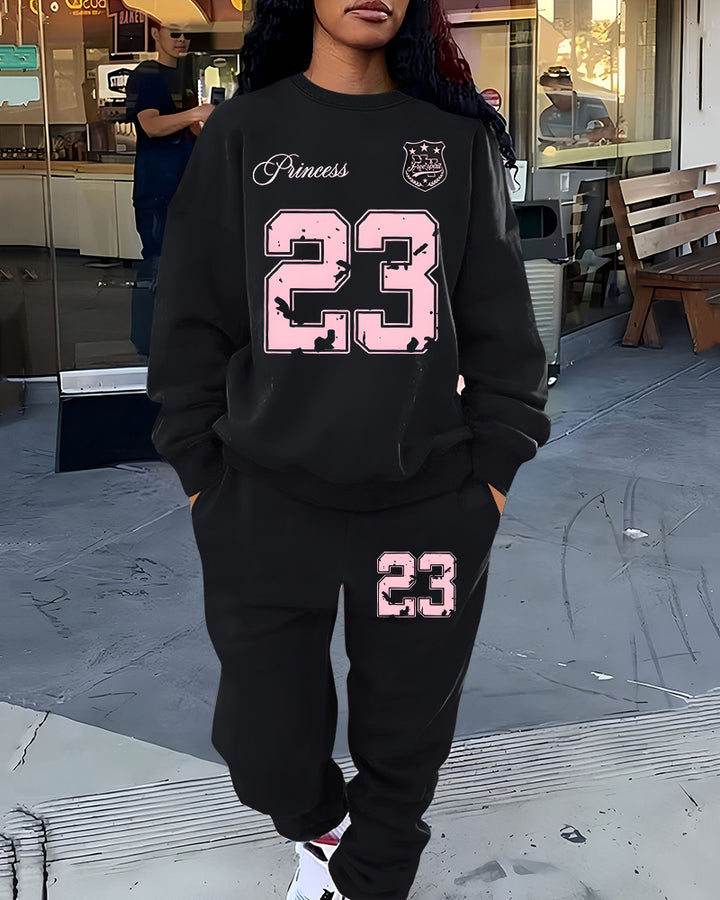 Classic Number 23 Crew Neck Sweatshirt Two Pieces Set